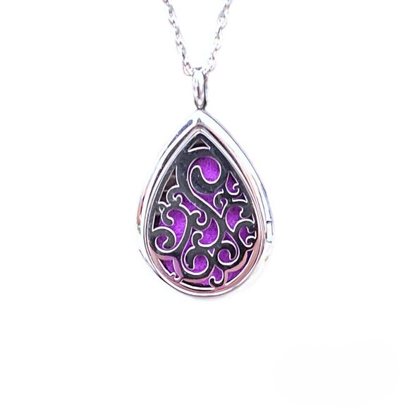 Silver Tone Stainless Steel Teardrop Swirl Essential Oil Pendant Necklace - Picture 2 of 8